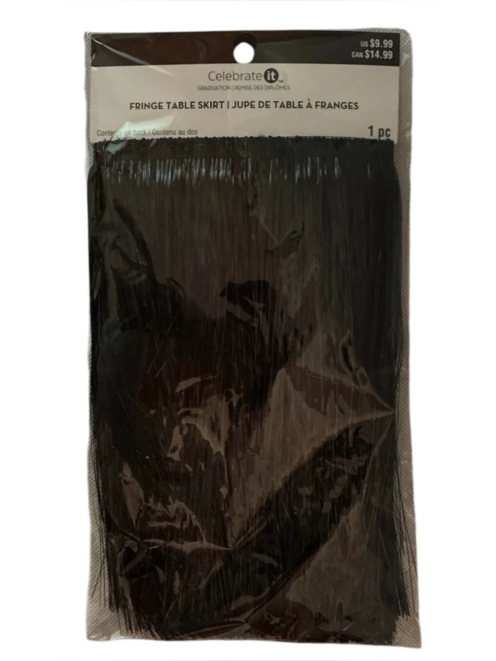 Celebrate It Black Fringed Plastic Table Skirt Graduation 7.5 in x 87.5 in